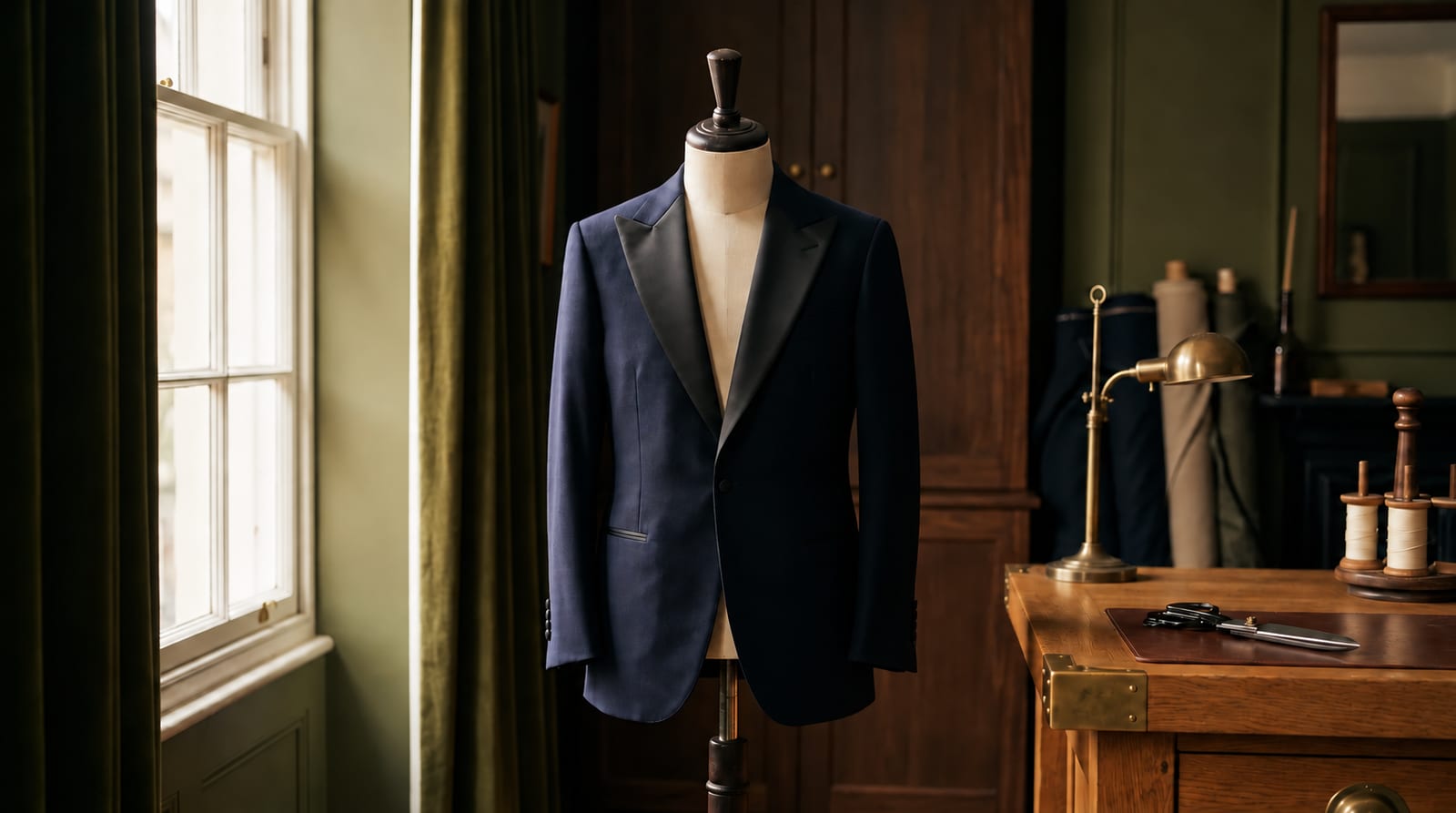 Navy evening jacket with satin lapels