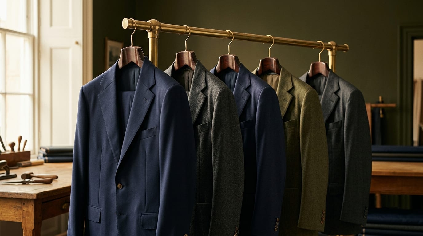 Rack of finished bespoke garments