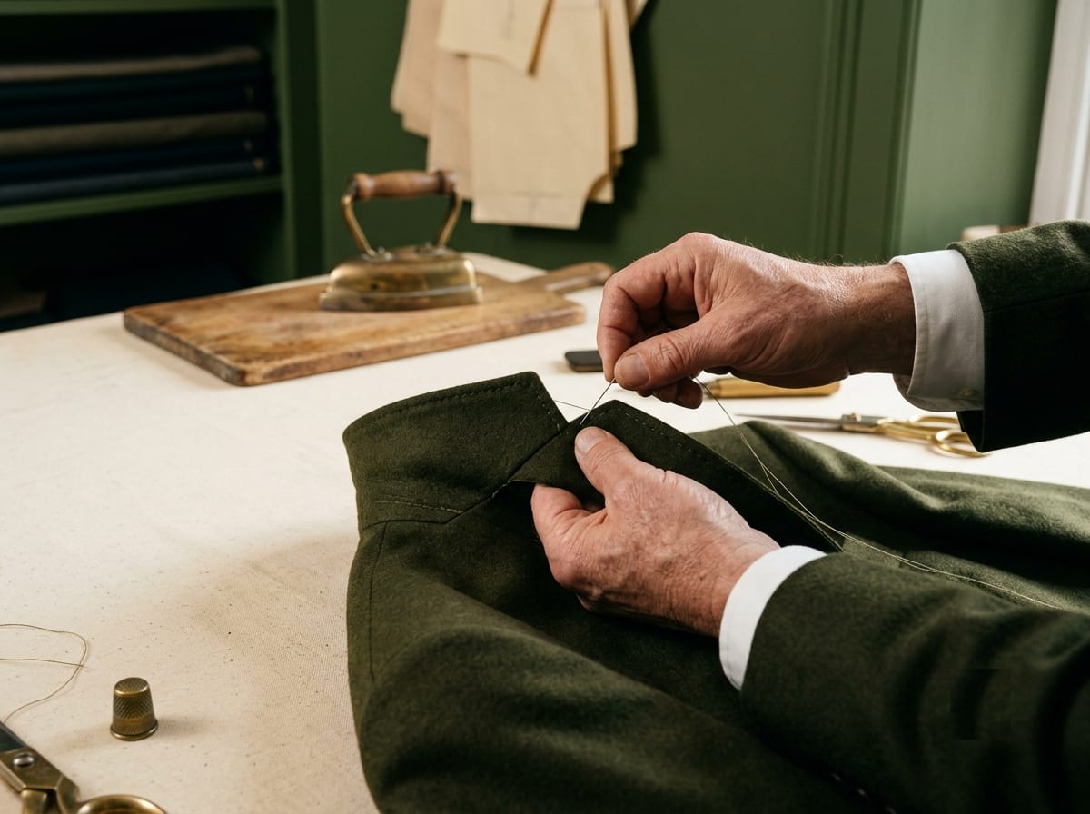 Hand-finishing detail for bespoke tailoring houses