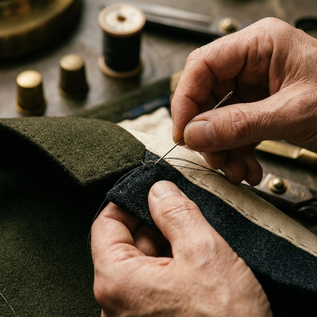Close-up of hands sewing