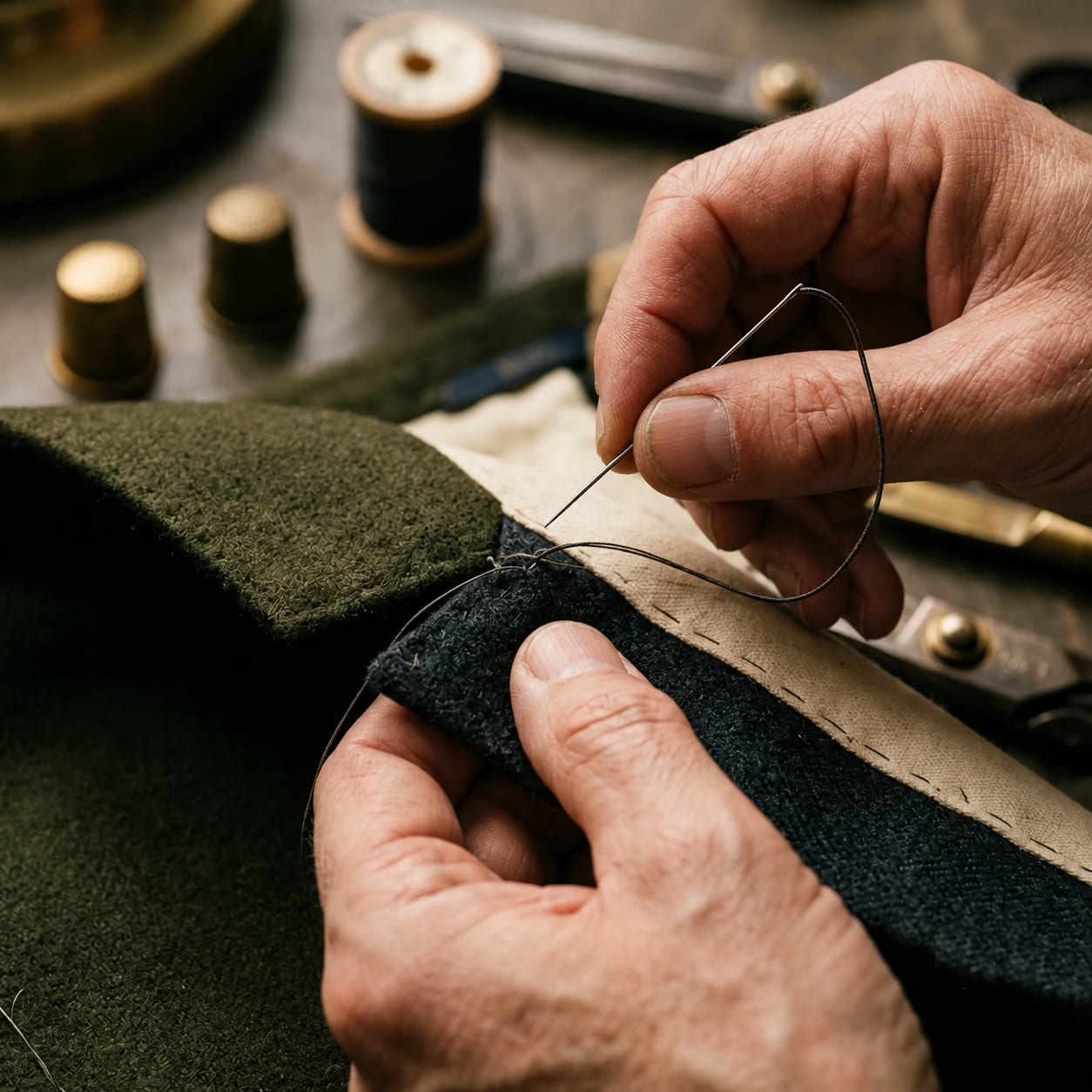 Close-up of hands sewing